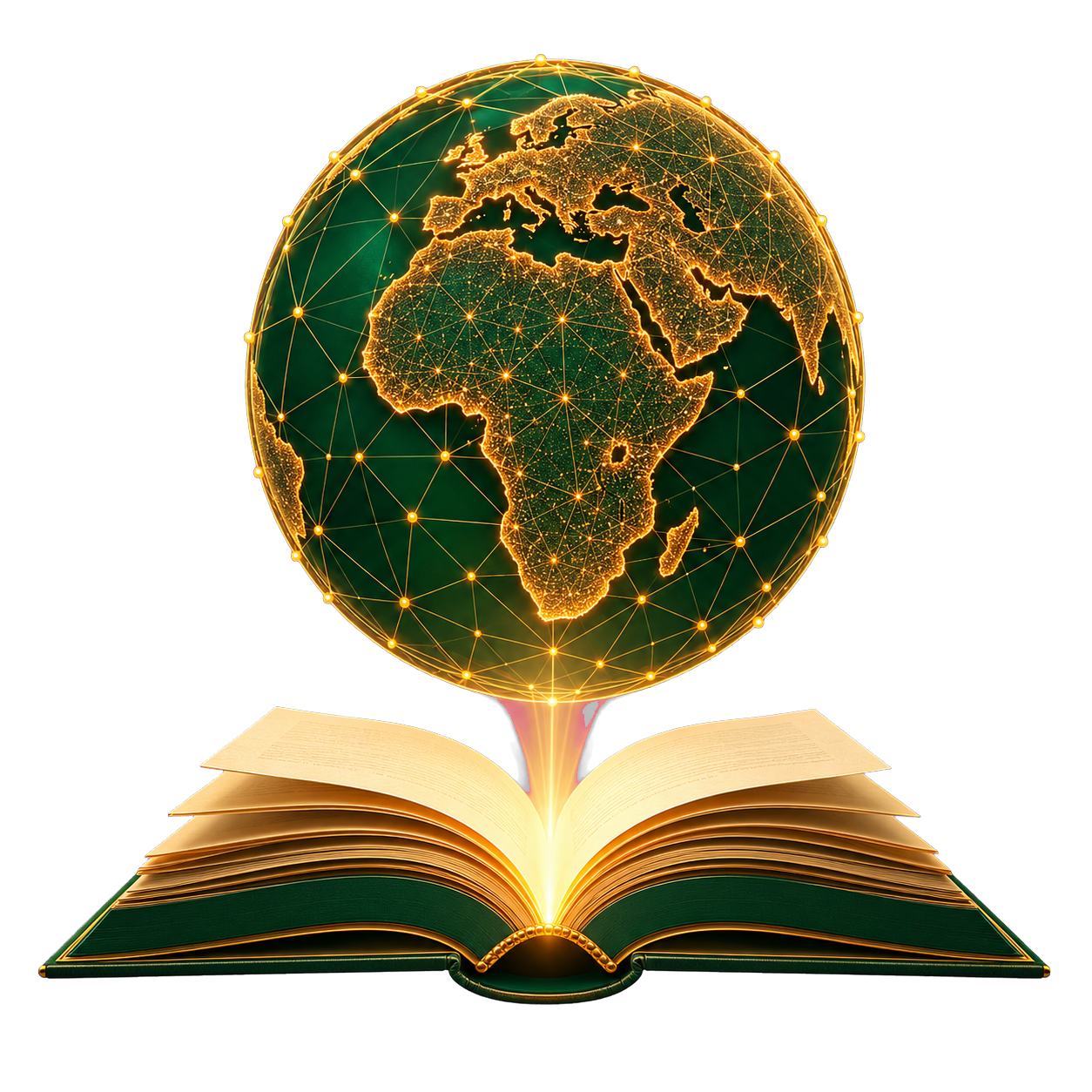 Digital globe rising from an open book